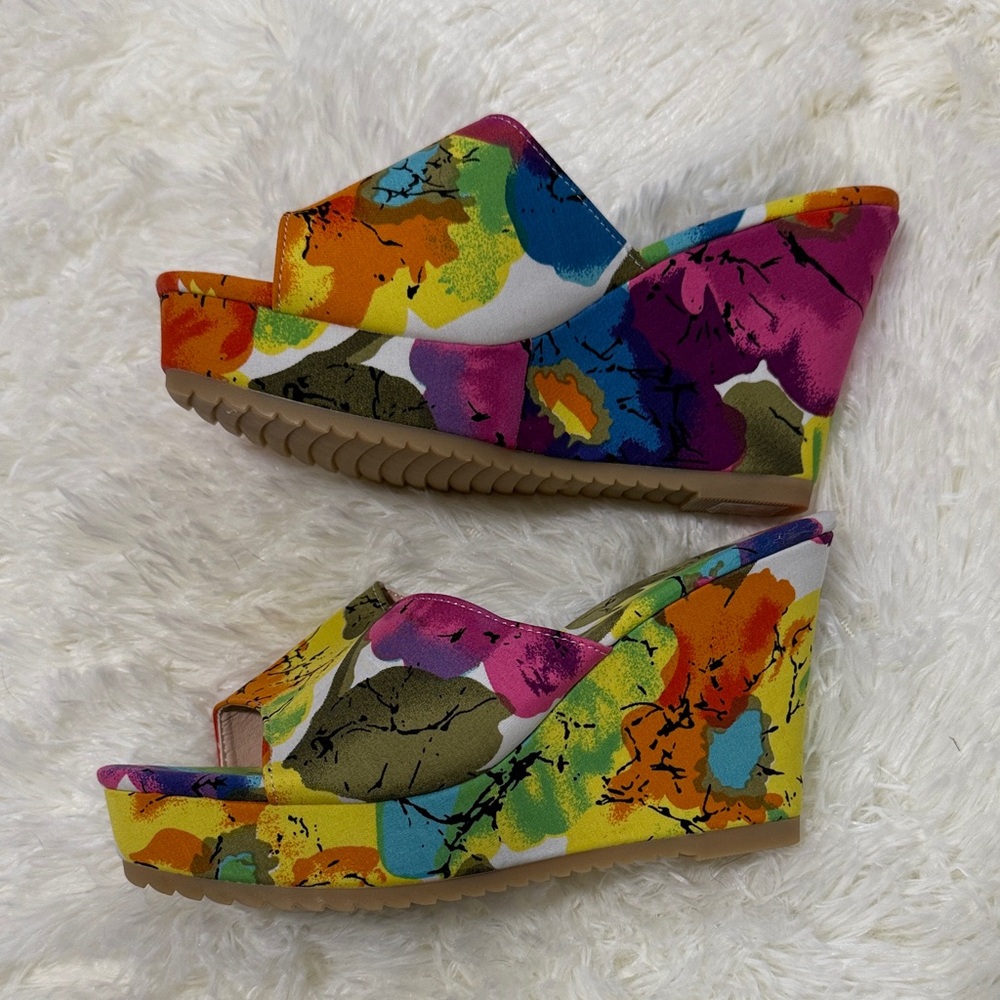 Women’s Multicolor Floral Wedge Slide Sandals